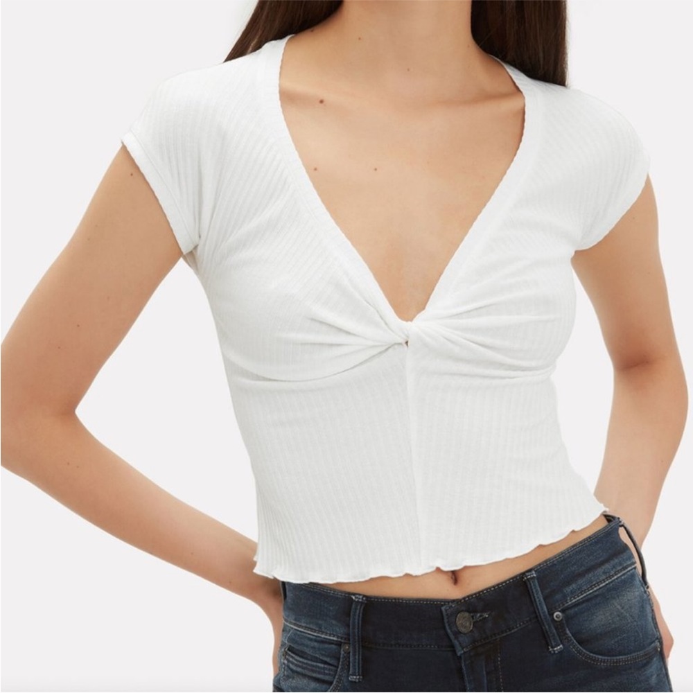 NWT A.L.C. Sabina Twist Front White Ribbed Crop Top L